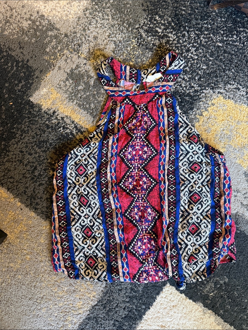 Sweet Wanderer Navy, Pink & Black Aztec Halter Top